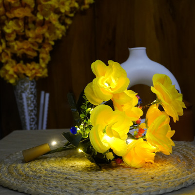 Handybee Artificial Rose Flower For Home Décor With LED Light | Office Décor (Yellow) Yellow Rose Artificial Flower(30 cm, Pack of 7, Flower Bunch)