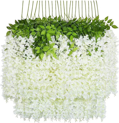 BBB White Westeria Artificial Flower(44.3 cm, Pack of 1, Vine & Creepers)