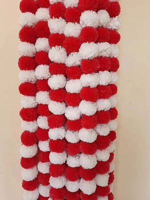 MIFADECOR Marigold Garland Artificial Flowers/Genda Phool Mala/Festive Decor (52inch) Red, White Marigold Artificial Flower(132 cm, Pack of 10, Garlands)