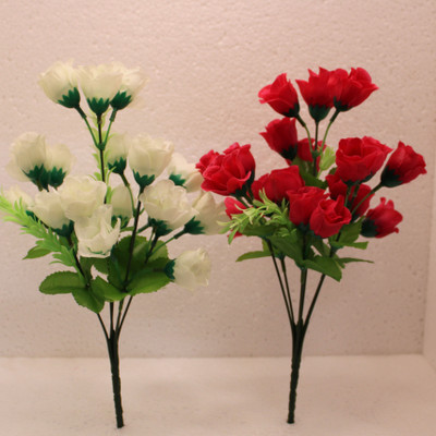 TFH Artificial Rose Flowers Bunches For Room Decoration White, Maroon Rose Artificial Flower(30 cm, Pack of 2, Flower Bunch)