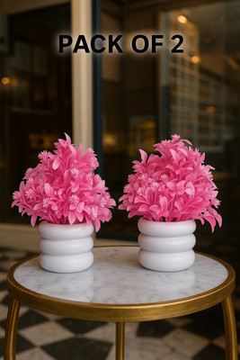 NOORI GIFT GALLERY Pink Lavender Artificial Flower  with Pot(20 cm, Pack of 2, Flower with Basket)