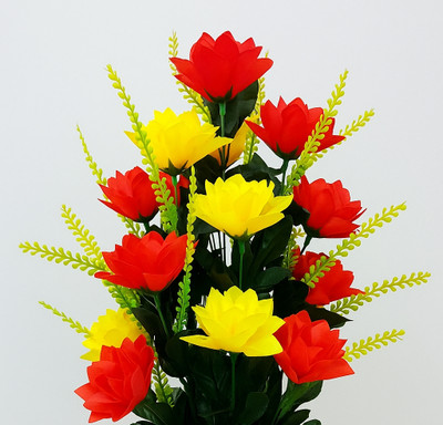 AADIRA 004 Red, Yellow, Green Rose, Peach Blossom Artificial Flower(8 cm, Pack of 12, Flower Bunch)
