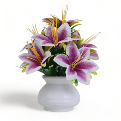 KanRaj artificial flowers for decoration lily flowers Purple Lily Artificial Flower  with Pot(15 cm, Pack of 1, Flower with Basket)