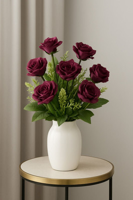Faith enterprise Bunch Of 10 Sticks With 7 Flowers For Decoration Purple Rose Artificial Flower(33 cm, Pack of 1, Flower Bunch)