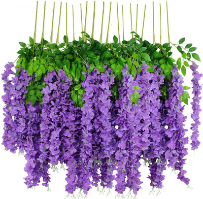 well art gallery 6 PCS Fake Flower Garland Wisteria Vine Rattan Silk Flower String Wedding Party Purple Westeria Artificial Flower(45 cm, Pack of 6, Single Flower)