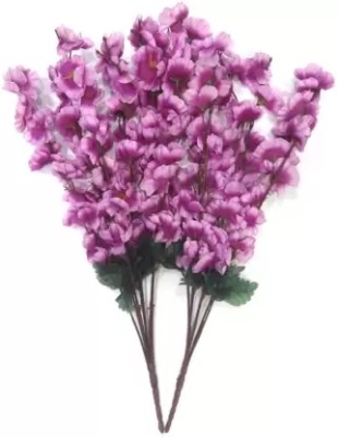 Green Plant indoor Purple Orchids Artificial Flower  with Pot(8 inch, Pack of 2, Flower Bunch)