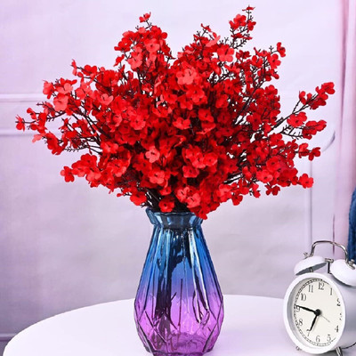 Purple Leaf Baby Breath Gypsophila Artificial Flower Bunch Home DIY Bouquet Vase Decoration Red Dahalia, Eucalyptus, Wild Flower Artificial Flower(53 cm, Pack of 1, Flower Bunch)