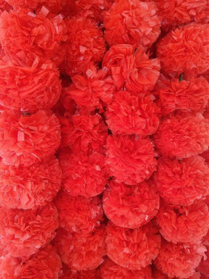 Matrichhaya red Marigold Artificial Flower Garlands pack of 1 Red Marigold Artificial Flower(60 cm, Pack of 5, Garlands)
