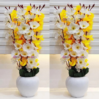 Daissy Raise Daissy Raise Red & White Blossom Artificial Flowers(20 inch, Pack of 1) Yellow, White Cherry Blossom Artificial Flower  with Pot(16 cm, Pack of 2, Flower with Basket)