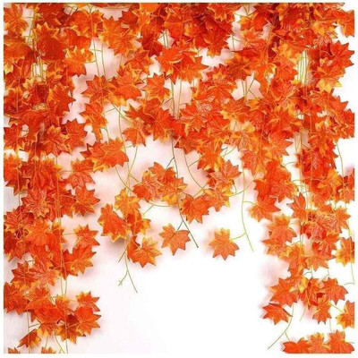 well art gallery Artificial Small Maple Leaves String Garland Mala for Diwali Decor 8ft Pack of 4 Orange Wild Flower Artificial Flower(96 cm, Pack of 4, Vine & Creepers)
