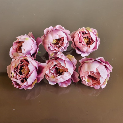 Satyam Kraft 6 Pieces Head Rose Flowers for Home Decoration Purple Camellia Rose Artificial Flower(7 cm, Pack of 6, Single Flower)