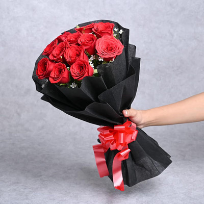 Fleur Buddy Black Rose Artificial Flower(30 cm, Pack of 8, Flower Bunch)