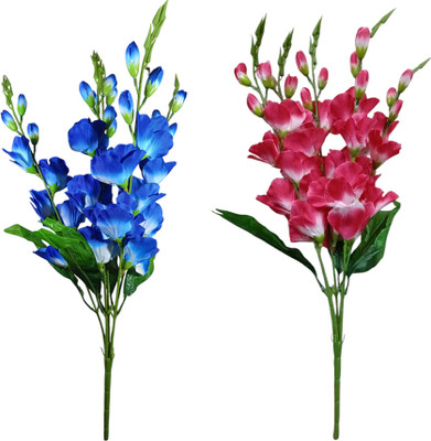 Bloom Boom Gladiolus_artificial flowers bunch for home decoration Pink, Blue Gladiolus Artificial Flower(24.5 cm, Pack of 2, Flower Bunch)
