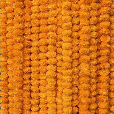 Tinyshiny Artificial Flowers Toran Garlands For Home Decorations,Diwali Pooja,Durga Pooja Orange Marigold Artificial Flower(152.4 cm, Pack of 10, Garlands)