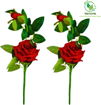TRYVYN Set of 2 Red Rose Sticks for Valentine, Gifting & Home Décor Red Rose Artificial Flower(38 cm, Pack of 2, Flower Bunch)