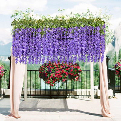 well art gallery 12 PCS Fake Flower Garland Wisteria Vine Rattan Silk Flower String Wedding Party Purple Westeria Artificial Flower(45.5 cm, Pack of 12, Single Flower)
