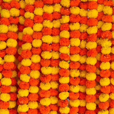 Averon Artificial flowers Home Decoration Diwali puja Temple Multicolor Marigold Artificial Flower(60 cm, Pack of 5, Garlands)