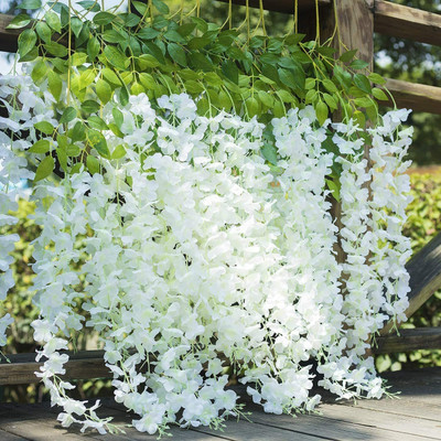 well art gallery Artificial Wisteria Vine Ratta for Wedding Party Home Decor (White) Pack of 12 White, Green Westeria Artificial Flower(43.2 cm, Pack of 12, Vine & Creepers)