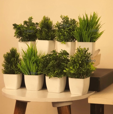 Jaymaa Collection Green Wild Flower Artificial Flower  with Pot(7 inch, Pack of 8, Single Flower)