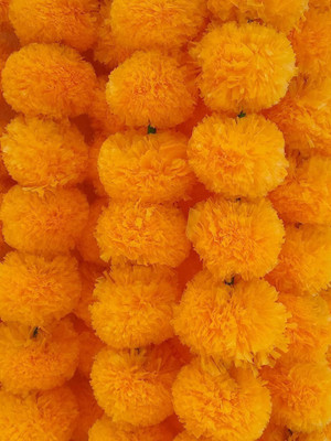 Bs natural Artificial flowers Home Decoration Diwali puja Temple Orange Marigold Artificial Flower(60 cm, Pack of 5, Garlands)