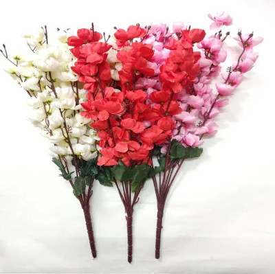 Procyon (pack of 3) Red, White, Pink Orchids Artificial Flower(55 cm, Pack of 3, Flower Bunch)