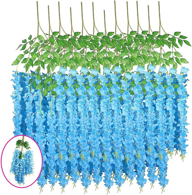 BBB Blue Westeria Artificial Flower(43.2 cm, Pack of 1, Vine & Creepers)