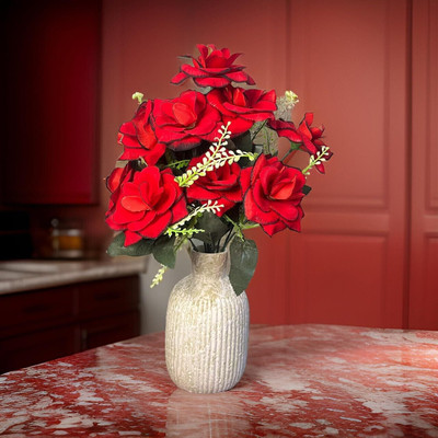 Aru Creation Artificial Red Rose Flowers Bunch For Home Décor And Gifting Red Rose Artificial Flower(32 cm, Pack of 1, Flower Bunch)