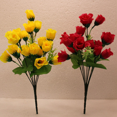 TFH Artificial Rose Flowers Bunches For Room Decoration Yellow, Maroon Rose Artificial Flower(30 cm, Pack of 2, Flower Bunch)