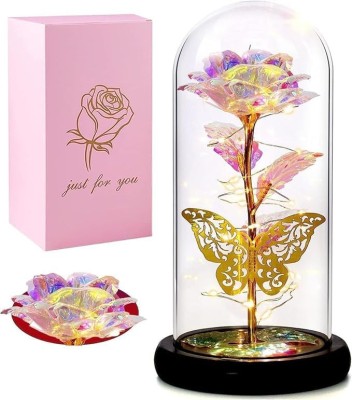 Pamidhar Artificial Flower Rose Gift Led Light On Galaxy Rose in Glass Dome Best Gifts Clear Rose Artificial Flower  with Pot(11.5 cm, Pack of 1, Single Flower)