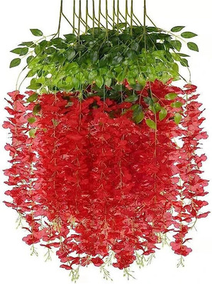 BBB Red Westeria Artificial Flower(45 cm, Pack of 2, Vine & Creepers)