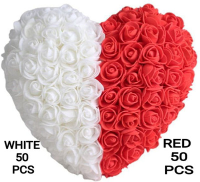 Nilam 100 PCS Artificial Foam RED And WHITE Rose Flower for Home Decoration Items Red, White Rose Artificial Flower(3 cm, Pack of 100, Single Flower)