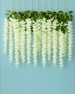 Glowhere Artificial White Wisteria Vines, 6 Pcs 3.7 ft Garland for Decor & Events White Westeria Artificial Flower(14 cm, Pack of 6, Flower Bunch)