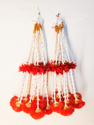 TAKEFLY Takefly Art's Best Quality,All festivals Decoration Item Red, White Marigold, Magnolia Artificial Flower(34 cm, Pack of 20, Flower Bunch)