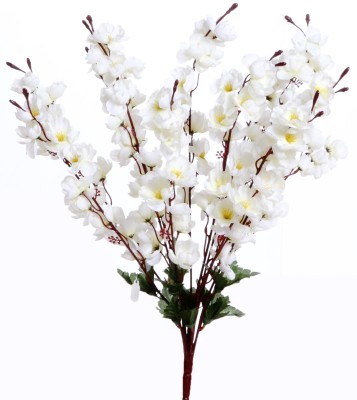 Vck Artificial Flowers Decoration Cherry Blossom Flower Bunch for Vase, Home Decor White Peach Blossom Artificial Flower(17.7 inch, Pack of 1, Flower Bunch)