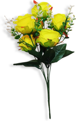 MIFADECOR Artificial Yellow Rose Flower Bunch of 7 Flower Heads | Flowers Sticks (12 inch) Yellow Rose Artificial Flower(30 cm, Pack of 1, Flower Bunch)