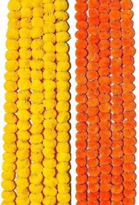 SOMUDEE Orange, Yellow Marigold Artificial Flower(60 cm, Pack of 10, Garlands)