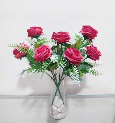 saf SAF 5H Artificial Rose Flowers Bunches for Vase Maroon Rose Artificial Flower(33 cm, Pack of 2, Flower Bunch)