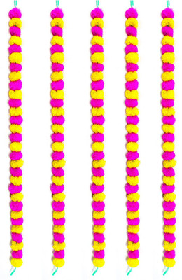 WDecor Handmaderative Marigold Fluffy Artifical Garland, Used for Home/Office Yellow, Pink Marigold Artificial Flower(60 cm, Pack of 5, Garlands)