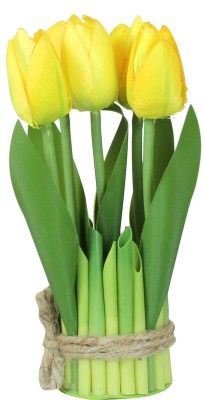 TIED RIBBONS Faux Bamboo Yellow Tulips Artificial Flower(8.5 inch, Pack of 1, Flower Bunch)