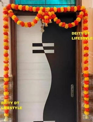 WDecor Artificial marigold Mango orange door set hanging garland ( MO 3CENTER EYES) Orange, Yellow Marigold Artificial Flower(43 cm, Pack of 1, Garlands)