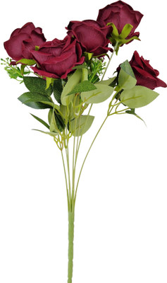 VENSA KINS Maroon Rose Artificial Flower(22 cm, Pack of 1, Flower Bunch)