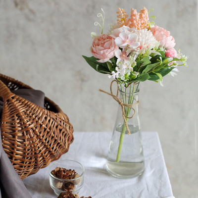 Satyam Kraft 1 Pcs Artificial Multiflora Flower Roses Fake Sticks Bunch for Home Decor Peach Pink Rose Artificial Flower(15 cm, Pack of 1, Flower Bunch)