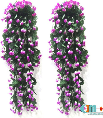 OM COLLECTIONS Artificial Creepers hanging flower Purple Rose Artificial Flower  with Pot(34 cm, Pack of 3, Vine & Creepers)