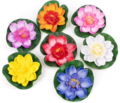 Green Plant indoor Lotus2109 Multicolor Lotus Artificial Flower(7 cm, Pack of 7, Single Flower)