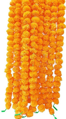 DUOFU Fluppy Orange Marigold Artificial Flower(152 cm, Pack of 5, Vine & Creepers)