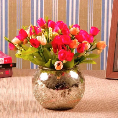 TIED RIBBONS Artificial Flowers with Glass Vase Pot Home Decorations Gift Item Multicolor Peony Artificial Flower  with Pot(18.5 cm, Pack of 1, Flower Bunch)