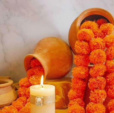 99 Home Decor Artificial Marigold flower Garlands Home Decoration/Diwali /Temple (5 Garlands) Orange Marigold Artificial Flower(70 cm, Pack of 5, Garlands)