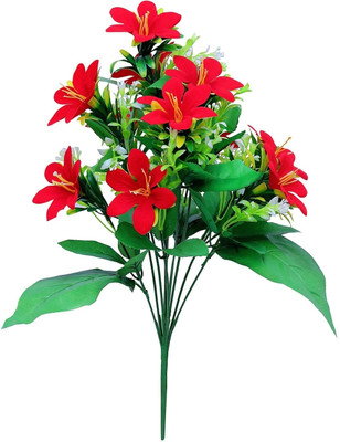 Daissy Raise Red Lily Bonsai Artificial Flower Plant for Home Decor Flower Bunch without Pot Red Lily Artificial Flower(12 cm, Pack of 1, Flower Bunch)