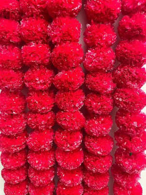 MIFADECOR Red Marigold Garland Artificial Flowers/Genda Phool Mala/Festive Decor (52inch) Red Marigold Artificial Flower(132 cm, Pack of 5, Garlands)