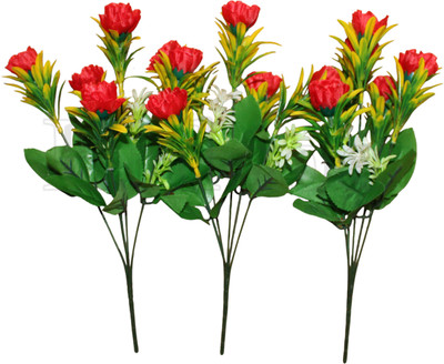 TFH TFH artificial flowers for room decoration and Home Balcony Garden Decor Red Rose Artificial Flower(35 cm, Pack of 3, Flower Bunch)